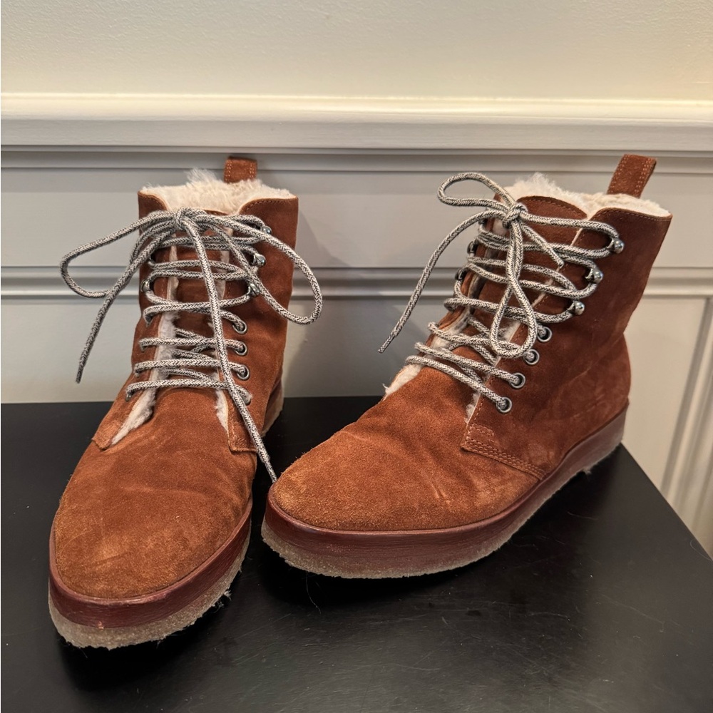 Jenni Kayne Shearling Suede Lace-up Boots size 39 EUC